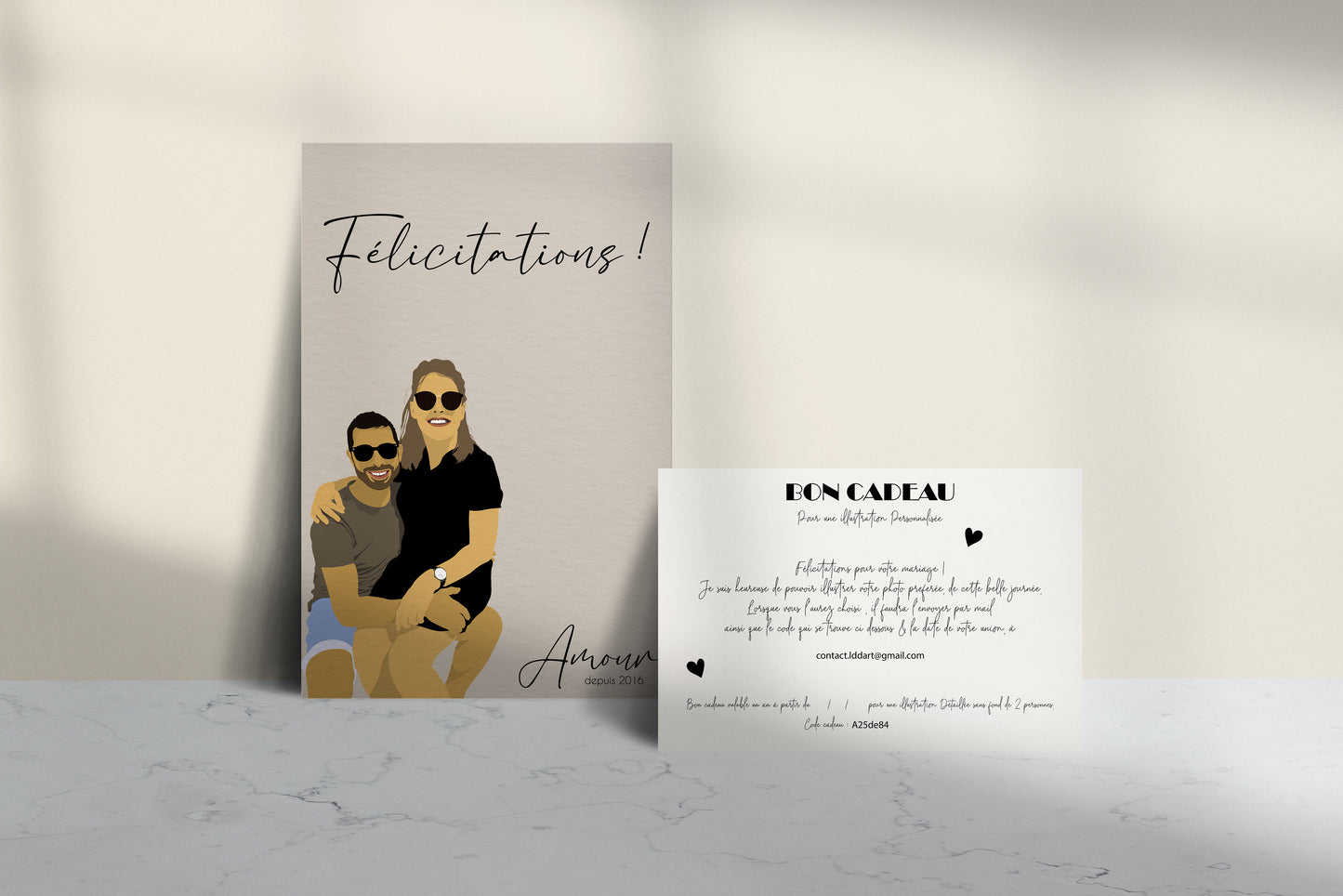 Carte de voeux personnalisée et bon cadeau (lot)